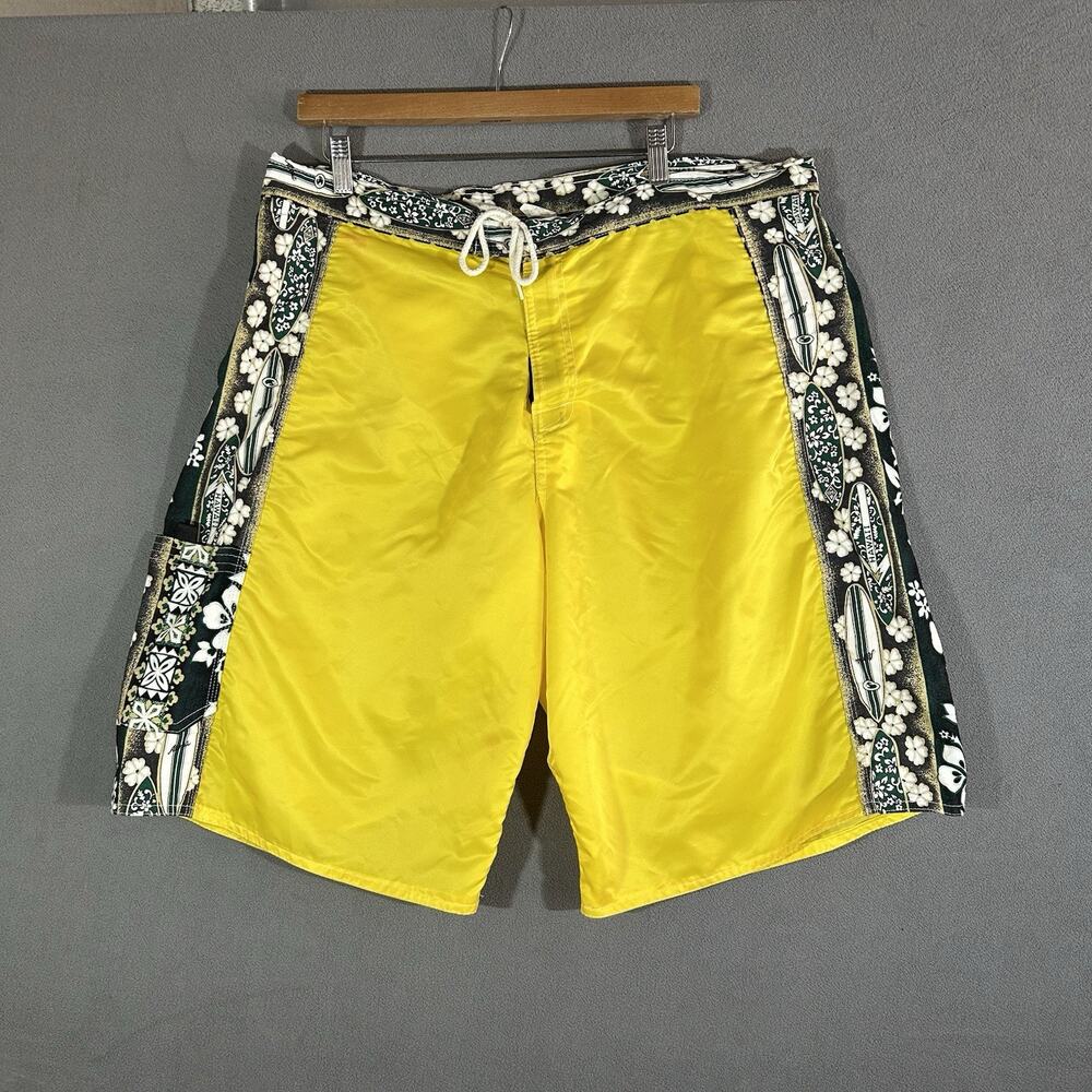 Vintage Hawaiian Board Shorts Surf Trunks Yellow Floral Made in Hawaii Size 42